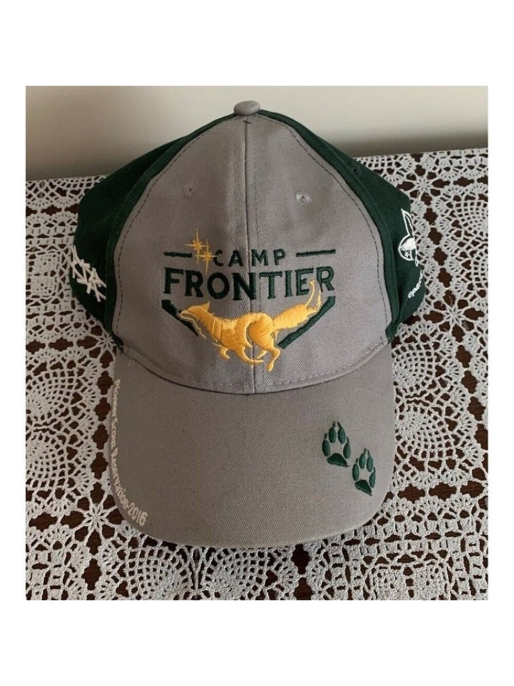 Camp Frontier Pioneer Scout Reservation 2016 Snapback Baseball Cap Green Gray